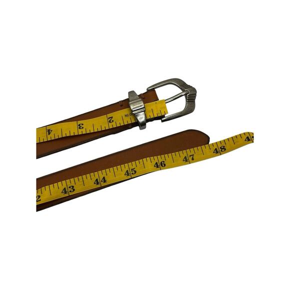 Frye Womens Tan Leather Logo Skinny Belt Antique Silver Buckle DC1130C Sz. XL main image 4